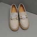 Coutgo Womens Chunky Platform Lug Sole Loafers Mid Heel Square Toe Dress Walking Work Shoes with Buckle Chain (6, Beige)