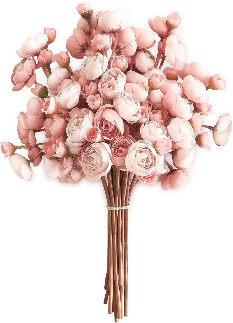 Floroom Ranunculus Artificial Flowers 18 Pcs Dusty Rose Faux Silk Mini Ranunculus Bulk Fake Wedding Filler Flowers for DIY Bouquets, Centerpieces, Bridal Shower Decorations & Arrangements