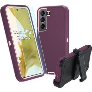 for Galaxy S22 5G case,Samsung S22 Heavy Duty case,[Military Grade Protective ],[Shockproof] [Dropproof] [Dust-Proof], Compatible with Samsung Galaxy S22 5G (WineRed/Pink)