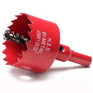1-3/4 Inch Hole Saw for Wood, 45mm HSS BI-Metal Hole Saw for Recessed Lighting, 30mm Cutting Depth Hole Cutter with Hex Shank Drill Bit Adapter for Cornhole Boards Plastic Drywall Fiberboard, Red