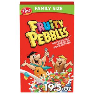 Fruity PEBBLES Breakfast Cereal for Kids, Gluten Free, Made with Sweetened Puffed Rice, Family Size, 19.5 oz