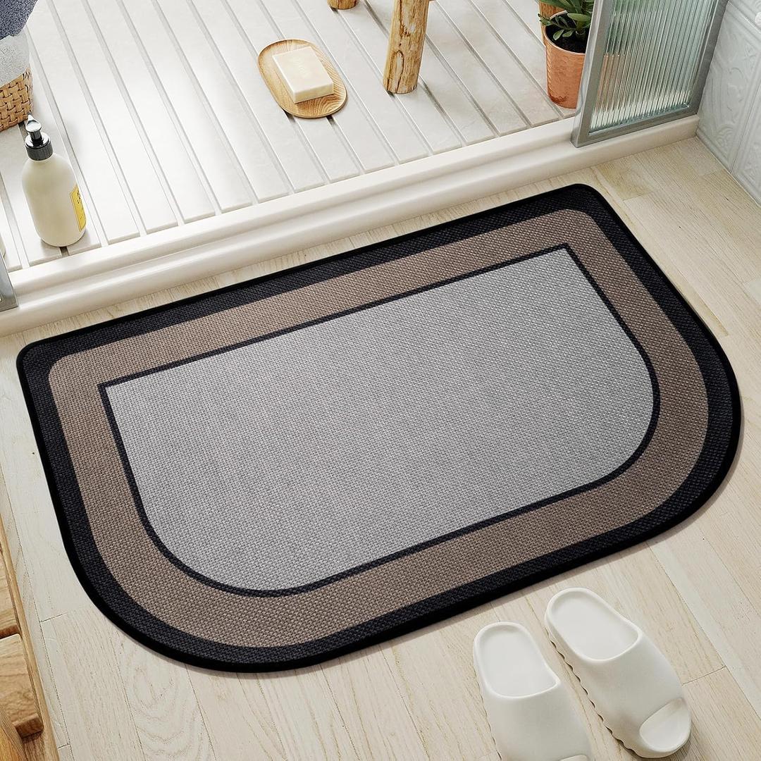 YDKGL Half Circle Bath Mat, Thin Bathroom Rugs Fit Under Door Quick Dry Non Slip Washable Bathroom Mat with Rubber Backing, Absorbent Half Round Shower Mat Rug, Gray Brown (20 X 31)