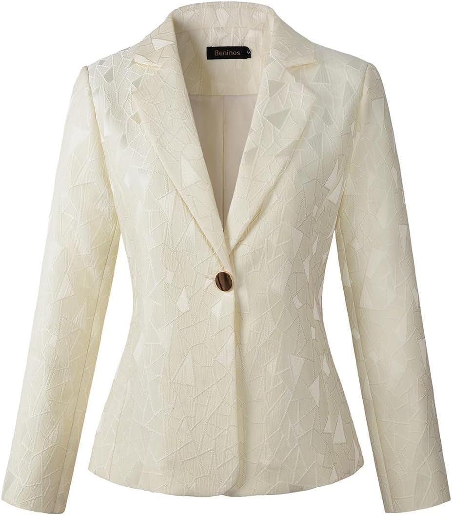 Beninos Womens Long Sleeve Lightweight Office Work Suit Jacket Blazer (1908 White, M)