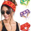 HAIMEIKANG Hippie Hair Bandanas Headbands for Women Boho Headband Knit Hair Bands Floral Head Wrap for Girls(red+green+purple)