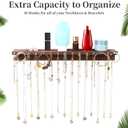 YYILIS Necklace Holder, Upgraded Extra Large Wall Necklace Organizer with 30 Hooks Wall Mounted Necklace Hanger with Jewelry Tray/Cosmetics Shelf Rustic Pine Wood Holder (Walnut)