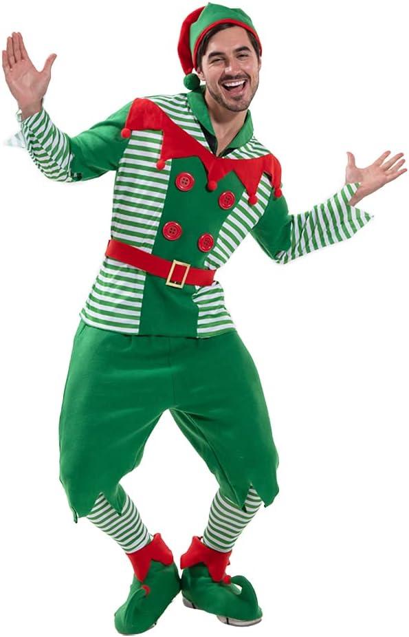 EraSpooky Elf Costume Men Christmas Santa Helper Fancy Dress Red and Green (Large)