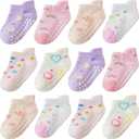 Baby Toddler Socks Grip Non Slip Boys Girls Cotton 12 Pack for Kids Ankle Cute Socks 6M-7Years (3-5T, Stars)