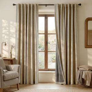 RYB HOME Linen Textured 100% Blackout Curtains for Bedroom, Insulating Energy Saving Window Curtains for Living Room Dining Patio Sliding Glass Door, Wide 52 x Long 96 inch, Burlap, 2 Panels