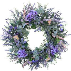 Wreath for Front Door 24 Inch Spring Summer Wreaths with Eucalyptus Leaves Lavender, Hydrangea Bouquet Green Summer Wreaths for Indoor Outdoor Door Wall Window Home Weddings Decor All Seasons