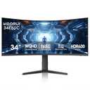 KOORUI 34-inch Curved Ultrawide WQHD 3440×1440 Gaming Monitor, 165Hz 1000R- PIP/PBP, 1ms(MPRT), HDR400, DCI-P3 95%, FreeSync Premium, 1 x DP 1.4 & 2 x HDMI 2.0, Tilt Height Swivel Adjustment, 34E6UC