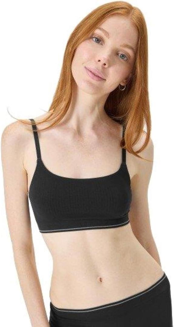 Florence by Mills Women's Cozy Crush Seamless Scoop Bralette (Black), XXS