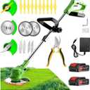 21V String Trimmer Cordless Battery Powered Weed Wacker, 2 X 2.0Ah Battery and a Charger, Brush Cutter Lawn Mower Edger Lawn Tool for Garden and Yard