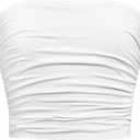 Floerns Girl's Basic Sleeveless Bandeau Kids Strapless Ruched Tube Tops (White)