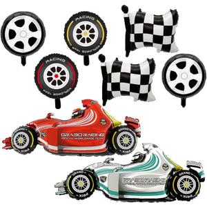 Race Car Balloons, 43 Inch Race Car Birthday Party Decorations, Wheel Tire Foil Balloons, Two Fast Birthday Decorations, Black and White Checkered Balloons, Cars Birthday Party Supplies - Pack of 8