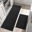 BEQHAUSE-Kitchen-Rugs-and-Mats,2 PCS Non Slip Kitchen Floor Mat,Absorbent Kitchen Rug Sets Machine Washable Kitchen Runner Rug Black Kitchen Mat 24x35inch/24x60inch