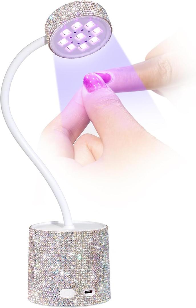 UV LED Nail Lamp, Mini UV Light for Gel Nails Polish, Rechargeable LED Flash Cure Nail Dryer, Quick Drying Goosenecks UV Nail Lamp for Home Nail Salon DIY Manicure, AB Diamond