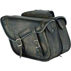 Dream Apparel Naked Cowhide Leather Motorcycle Saddle Bags Throw Over Saddlebags, Motorcycle Side Bags for Honda Shadow Sportster Softail Dyna V-star (Distressed Brown, No Studs), Capacity: 13L * 2