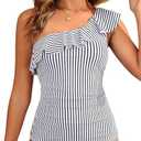 Yonique Womens One Shoulder Tankini Swim Tops Ruffle Bathing Suit Tops No Bottoms L