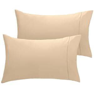LuxClub Collection Pillowcases 2 Pack - Eco Friendly Wrinkle Free Cooling Pillow Cases with Satin Trim - Machine Washable Hotel Bedding Silky Soft - Cream Standard/ Queen