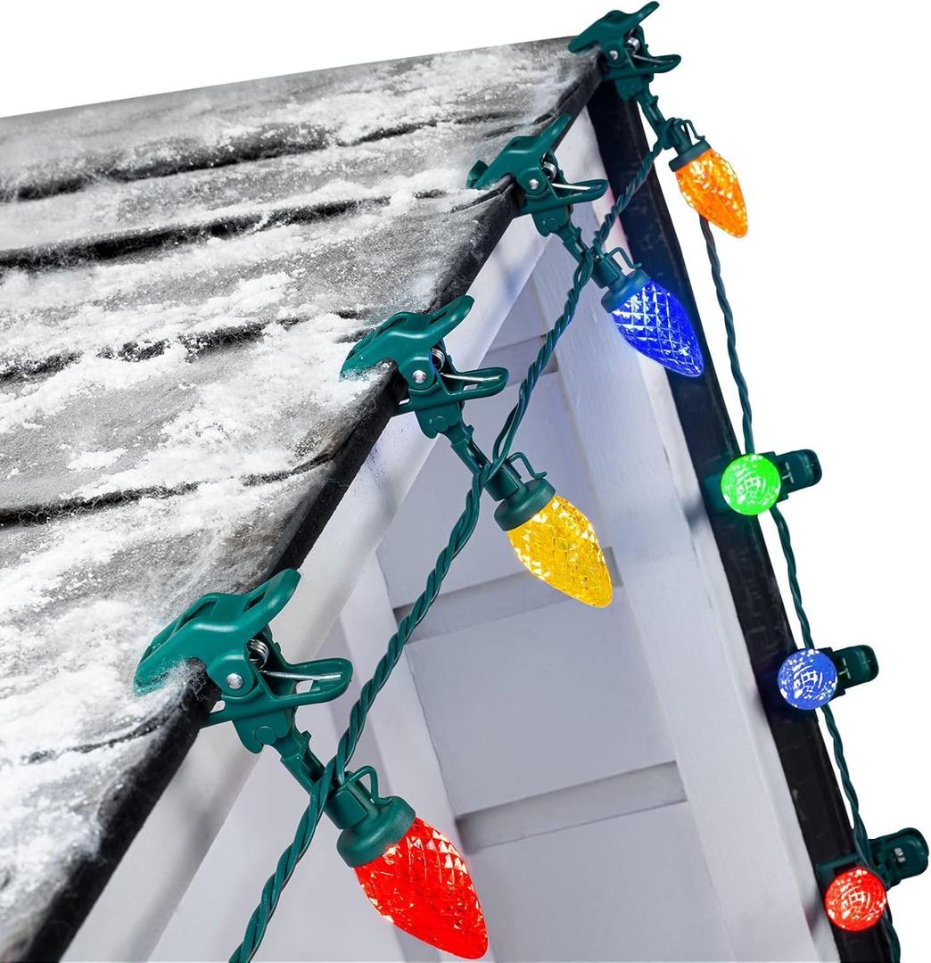 Minetom C9 LED Christma Lights Outdoor, 81 Feet 100 LED C9 String Lights with 100 Spring Clips, Waterproof Connectable Outside Christmas Decor, Multicolor