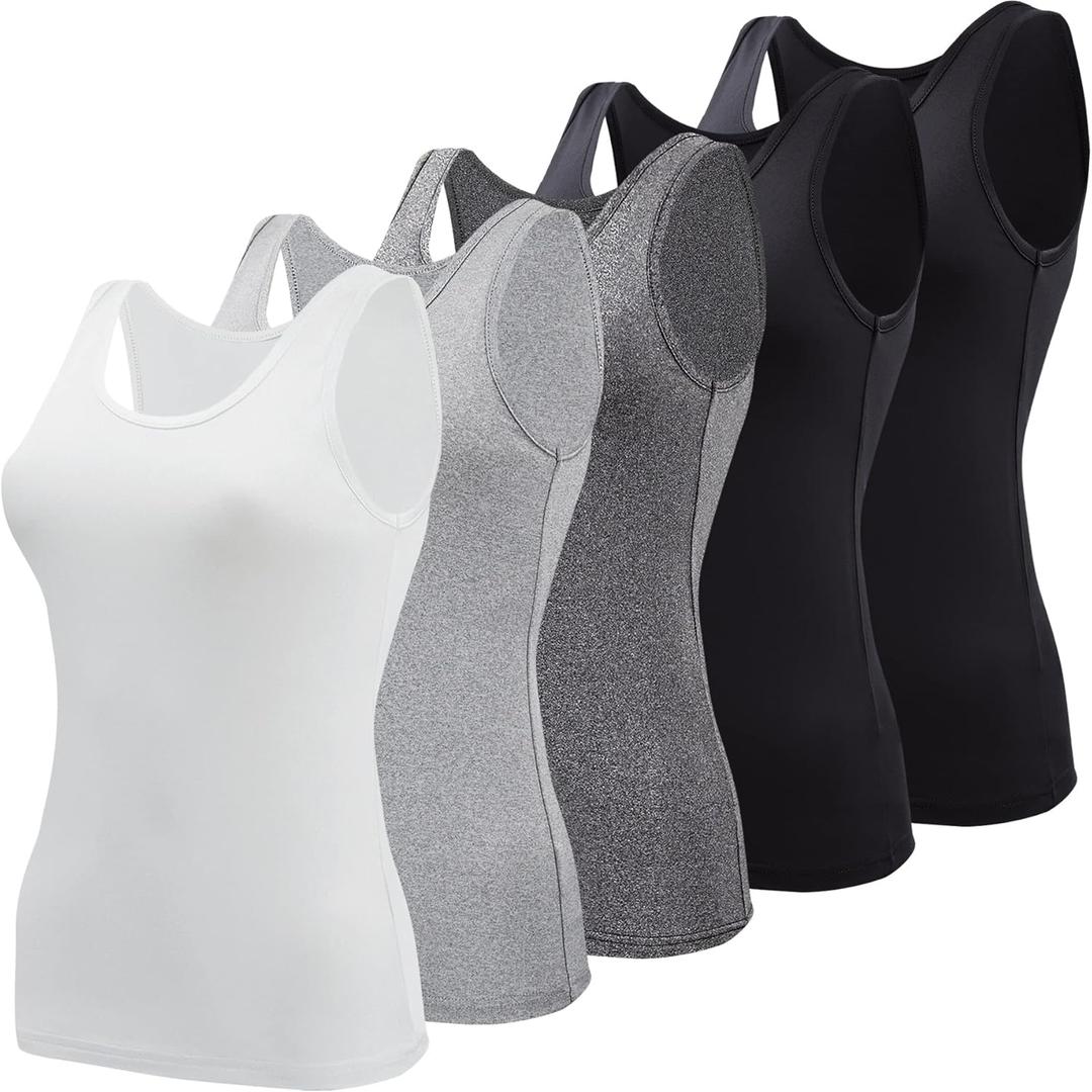 BQTQ 5 Pcs Basic Tank Tops for Women Undershirt Tank Top Sleeveless Under Shirts (XX-Large, Black, White, Gray, Dark Gray)