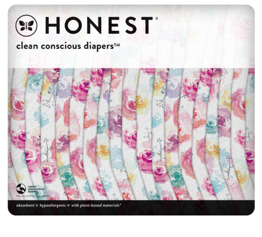 The Honest Company Clean Conscious Diapers for Sensitive Skin | Hypoallergenic, Fragrance Free | Girl Prints | Club Box, Size Newborn, 36 Count (Rose Blossom + Tutu Cute)