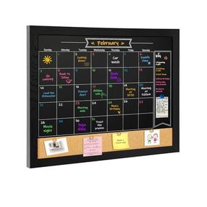 TORASO Magnetic Chalkboard Calendar Corkboard, Small Combination Chalk Board Bulletin Board, 13" x 17",Black Wood Framed Blackboard Calendar Cork Combo Board(ZHHB-BK-3343)