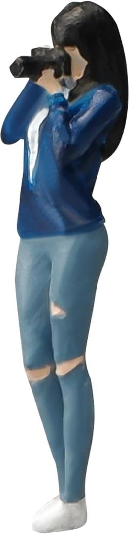 kivcmds Painted Figure 1:64 Scale Mini Model Trains Architectural Plastic People Figures Standing Photographer Girl Figure Model,Suitable for Miniature Scenes(64251B)