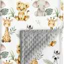 Safari Jungle Animals Baby Blanket Gender Neutral Blankets for Newborn Baby Girls or Boys Nursery Toddler Double Layer Blanket with Dotted Backing and Animal Printed (Animal 1)
