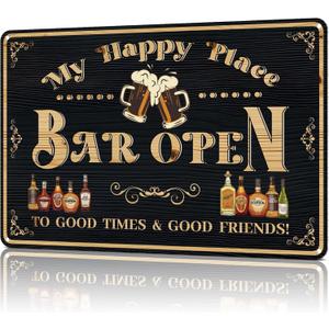 2 x Bar Sign Decor Bar Open Metal Tin Signs for Home Bar Man Cave Vintage Wall Accessories Beer Cheers Decorations Gifts 12X8 Inches