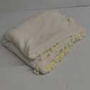 LOMAO Flannel Blanket with Pompom Fringe Lightweight Cozy Bed Blanket Soft Throw Blanket fit Couch Sofa Suitable for All Season(Ivory, 51''x 63'')