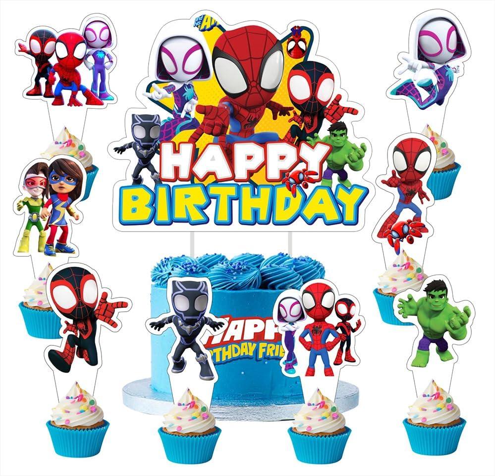 25pcs Spider and His Friends Cake Decorations with 24pcs Cupcake Toppers, 1pcs Cake Topper for Wrestling Birthday Party Supplies