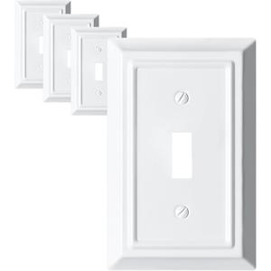 Metal Decorative Wall Plate, Electrical Outlet Covers,Light Switch Covers,Thick and Durable Mid Size 3.16'' x 4.92'' Switch Plate in Various Styles (Pure White, 1 Gang Toggle 4 PK)