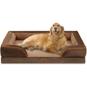 Comfort Expression Dog Beds for Extra Large Dogs, Waterproof Orthopedic Foam XL Dog Beds with Bolster, Washable Dogs Bed Sofa Pet Bed with Removable Cover & Non-Slip Bottom(X-Large,Brown) (42.0"L x 30.0"W x 9.0"Th)