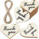 100 Pieces Thank You Tags Wood Thank You Gift Tags with String Heart Shape for Baby Shower Wedding Party Favor