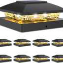 VOLISUN 4x4 Solar Post Cap Light 8pack,Solar Fence - Cap Lights Outdoor Waterproof for Wooden/Vinyl Post,Black Deck Post Cap Light Solar Powered with Warm White for Garden/Patio/Porch