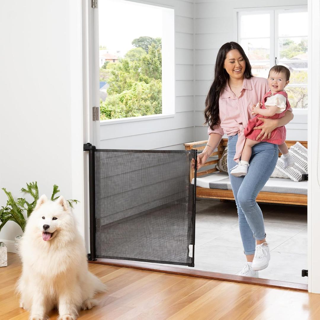 Perma Child Safety Outdoor Retractable Baby Gate 33" Tall, Extends to 71" Wide, Black
