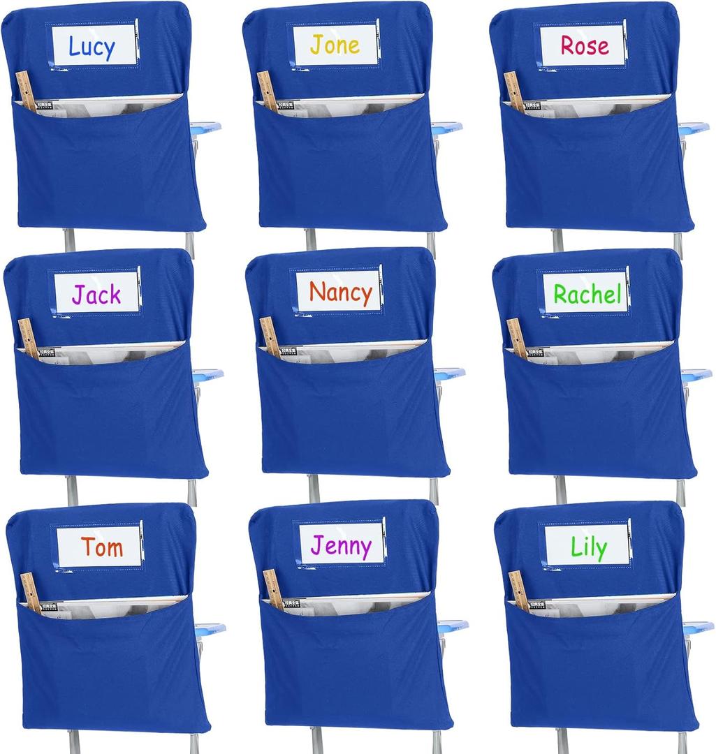 24 Pcs Chair Pockets for Classrooms 17 x 20 Inches Student Chair Bag Chairback with Name Tag for Keeping Student Book School Table Organized