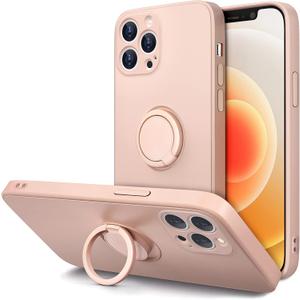 Hython Case for iPhone 12 Pro Max Case with Ring Stand [360 Rotatable Ring Holder Magnetic Kickstand] [Soft Microfiber Lining] Shockproof Rubber Protective Phone Cases Cover for Women Men, Pink Sand