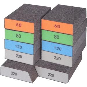 BOSHCRFAT 10 Pack Sanding Block, Washable and Reusable Sanding Sponge for Wood Drywall Metal Glasses Coarse/Medium/Fine/Superfine in 60/80/100/120/180/220 Grit Sandpaper Block Sand Paper Brick