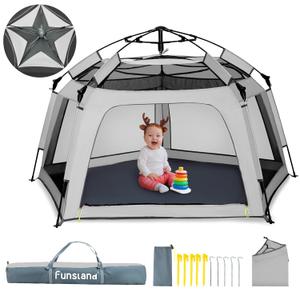 Baby Playpen Pop-up Tent - Outdoor & Indoor Play Tent for Beach with Canopy Travel Bag Portable Play Yard for Babies & Toddlers (Gray) (Grey)