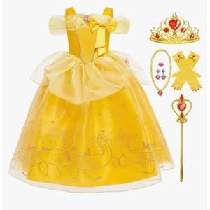 Princess Costume for Girls Kids Belle Dress Halloween Cosplay Party Outfit Toddler Princess Dress Up, 