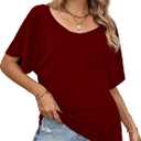 Hilinker Womens Short Batwing Sleeve T Shirt Oversized Casual Tee Burgundy, Medium