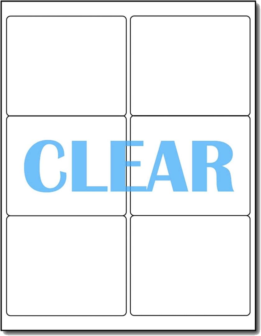 Crystal Clear Shipping Labels for Laser Printers - 4" x 3 1/3" - 6 per Sheet - 10 Sheets / 60 Labels
