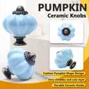 12 Pack Light Blue Pumpkin Knobs Ceramic Cabinet Knobs Retro Dresser Knobs Vintage Drawer Knobs Pulls for Vanity, Closet