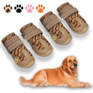 XSY&G Dog Boots,Waterproof Dog Shoes,Dog Booties with Reflective Strips Rugged Anti-Slip Sole and Skid-Proof,Outdoor Dog Shoes for Small Medium Large Dogs 4Pcs Leopard-Size 1