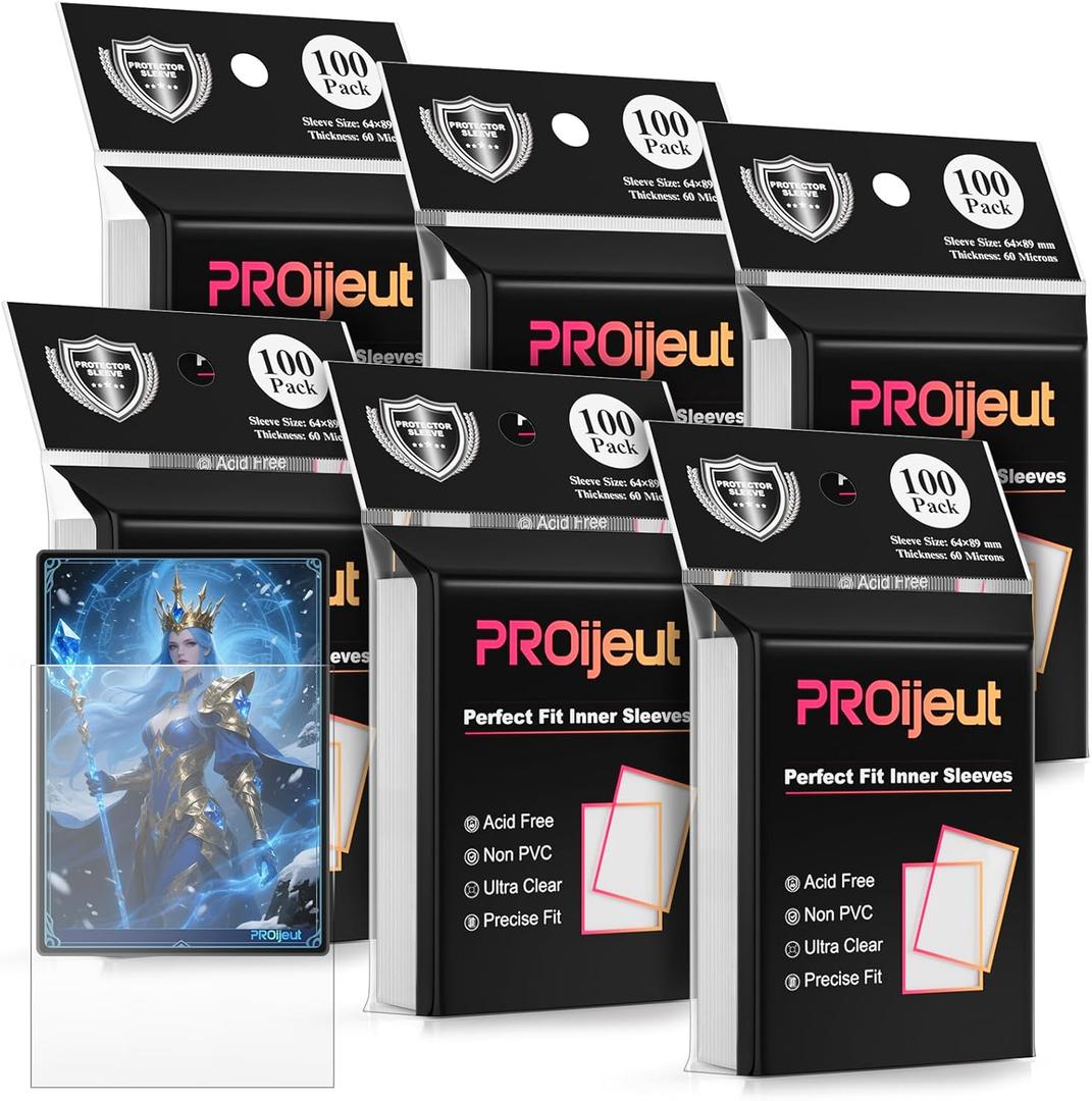 600 Pack Card Sleeves Clear, Perfect Fit Inner Sleeves Ideal for Double-sleeving, Trading Card Sleeve Compatible with MTG, PKM, TCG and Gaming Cards (60 Microns)