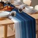 Ombre Table Runner 13x72 inch, Gradient Blue Waves Abstract Art Dinning Table Runner for Farmhouse Wedding Party Barbecue Table Decor