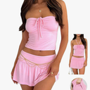 Sexy Two Piece Outfits for Womens Summer Y2K Going Out Tube Top Skirt Mini Dress Rave Festival Beach Club Skort Set (Medium)