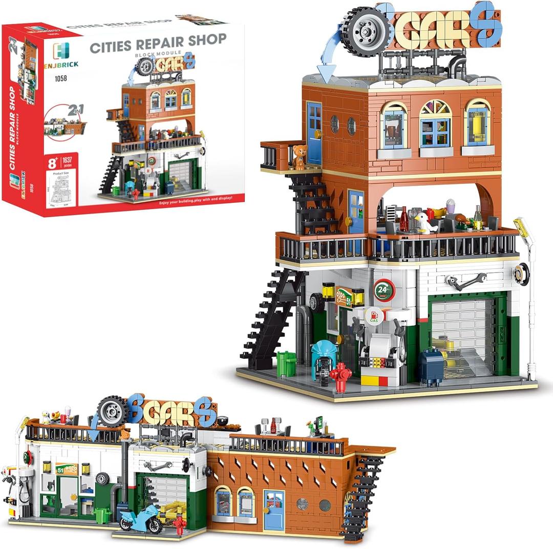City Car Repair Shop Building Set Compatible with Lego for Adults, Architecture Building House Kit for Boys and Girls 8-14 Years 1637 pcs
